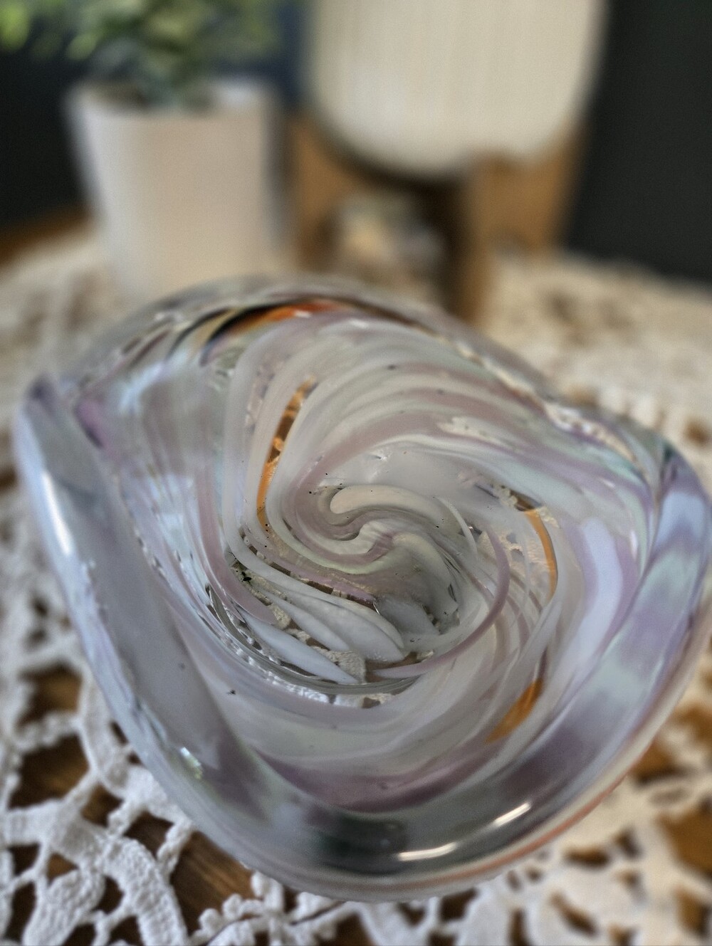 Handblown Swirl Art Glass Freeform Bowl